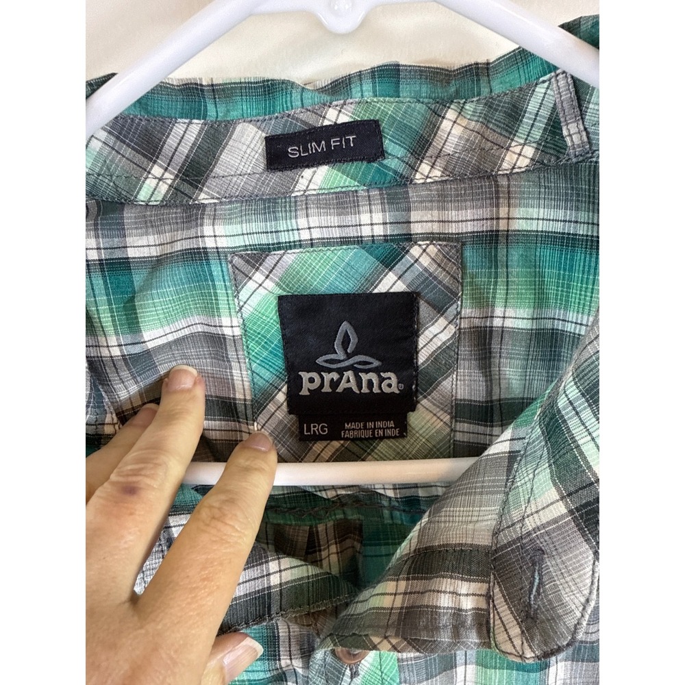 Prana Slim Fit Plaid Button Up Short Sleeve Casual Shirt‎ Men's Size Large - Picture 2 of 6